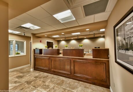 Close-up of the teller window station at Old Florida National Bank in Orlando, FL.